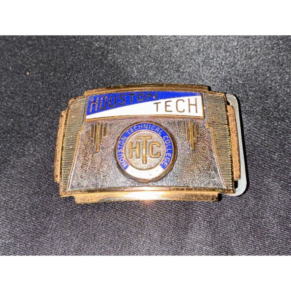 VTG Houston Technical College Belt Buckle Art Deco 1936 Enamel Jenkins Baltimore